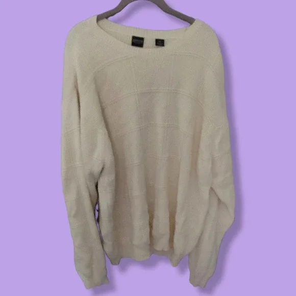 Vintage Grandpa Sweater cotton textured window plaid crewneck sweater XXLT - Picture 7 of 7